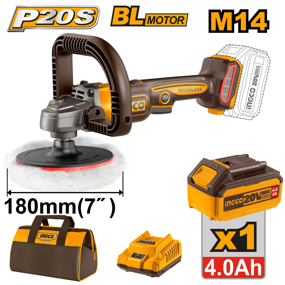 20v Ps+c/l B/l Polisher 180mm Bag Kit 1batt