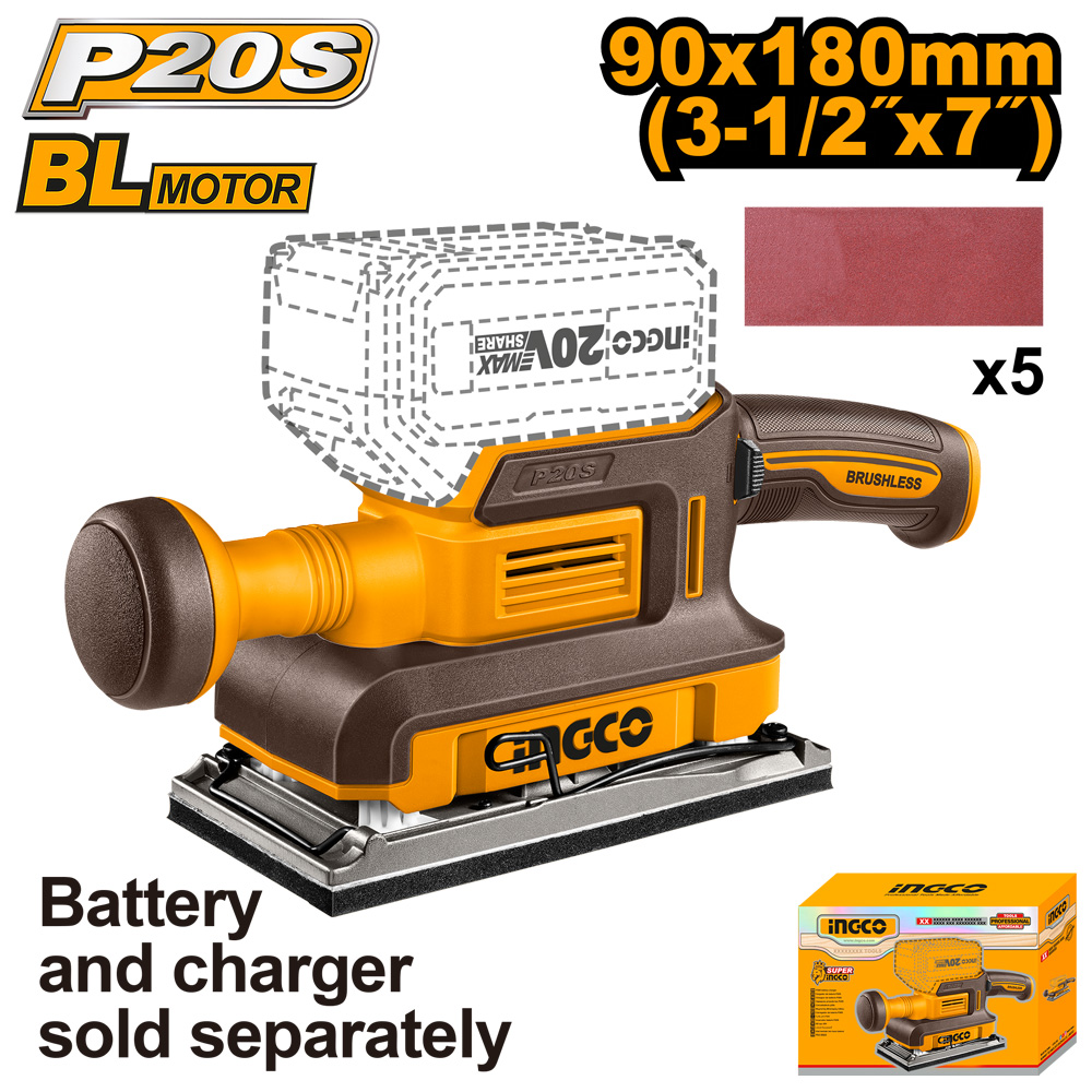 20v Ps+c/l Finishing Sander + 5pcss Sheets No B/c