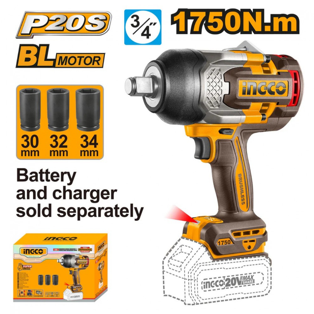20v Ps+ C/l B/l Impact Wrench 3/4 1750nm