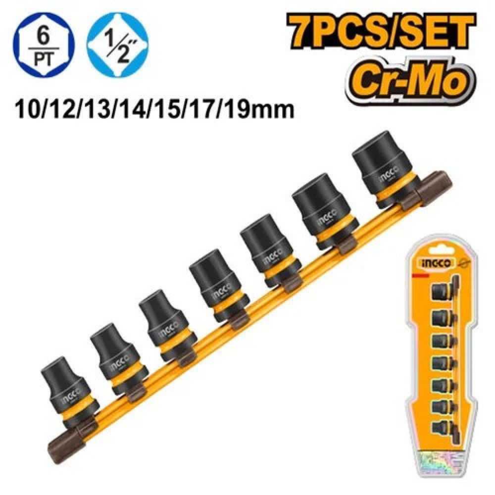 Impact Socket Set With Rail 1/2 7pcs