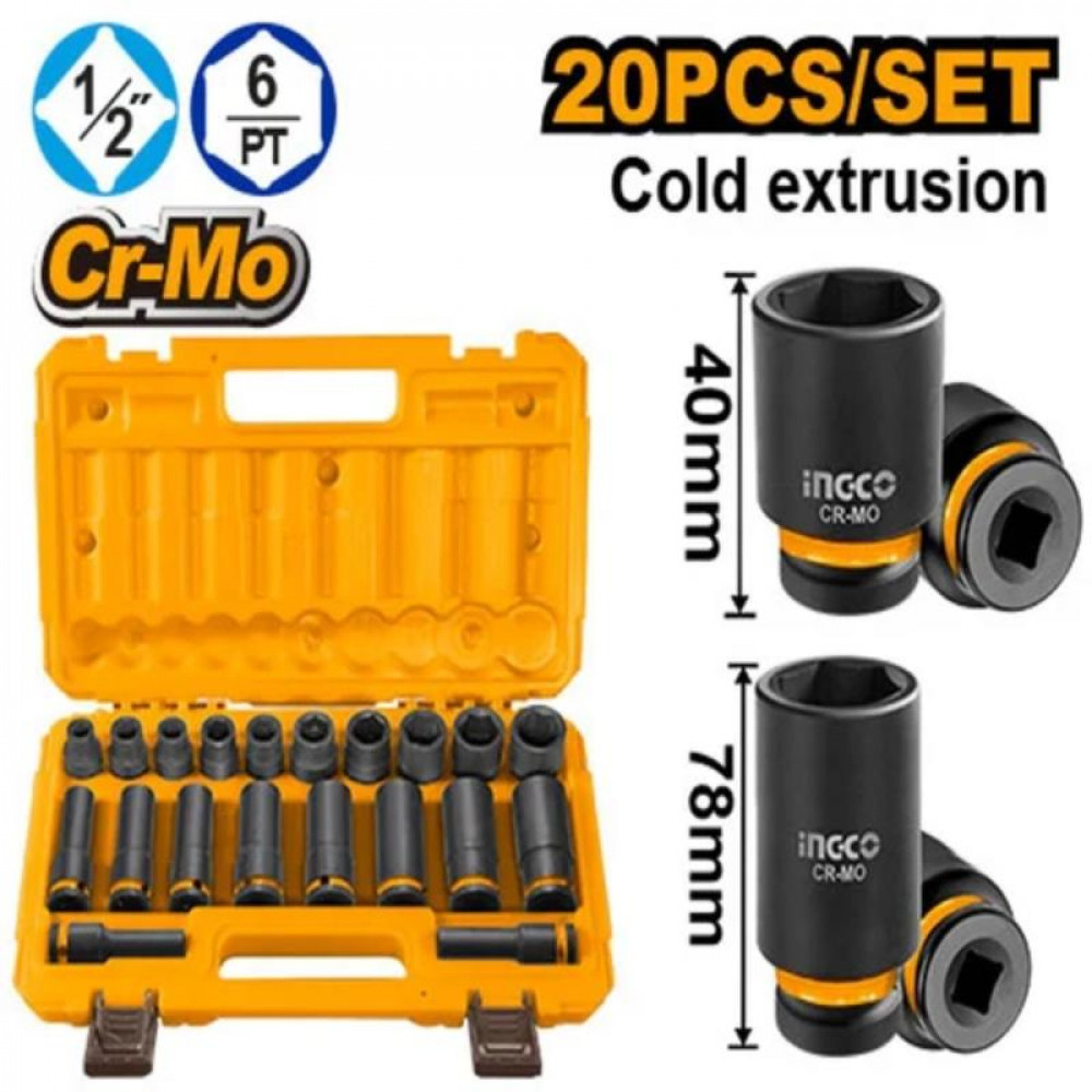 Impact Socket Set Deep In Case 1/2 20pcs