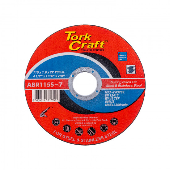 Cutting Disc Steel & Ss 115 X 1.6 X 22.2mm Cutting Disc Steel & Ss 115 X 1.6 X 22.2mm