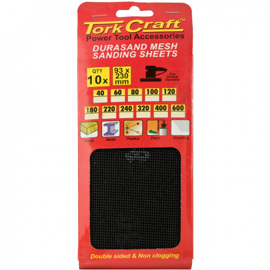 Durasand Mesh Sanding Sheet 180grit 93 X 230mm 10pc Per Pack Durasand Mesh Sanding Sheet 180grit 93 X 230mm 10pc Per Pack
