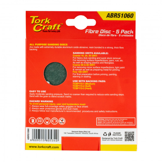 Fibre Disc 115mm 60 Grit 5/pack