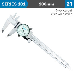 Dial Caliper 200mm 0.03mm Acc. 0.02mm Grad. S/steel Shockproof