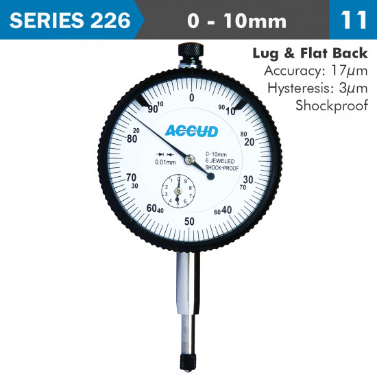Dial Indicator 10mm Shockproof 0.01mm Grad. Lug&flat Back Dial Indicator 10mm Shockproof 0.01mm Grad. Lug&flat Back