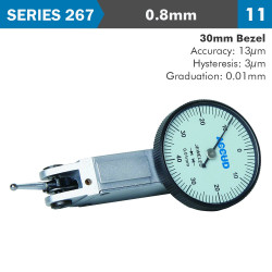 Dial Test Indicator 0.8mm 30mm Bezeld 0.013mm Acc. 0.01mm Grad