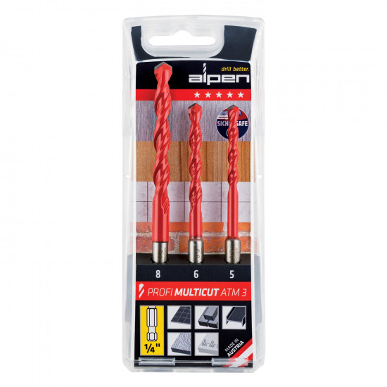 ALPEN Multicut Drill Bit Set 3 Piece Hex Shank 5 6 8mm ALPEN Multicut Drill Bit Set 3 Piece Hex Shank 5 6 8mm