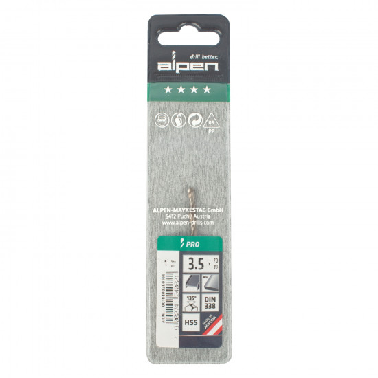 ALPEN Pro Hss 3.5mm Drill Din 338 Rn 135 Split Point Plastic Wallet (