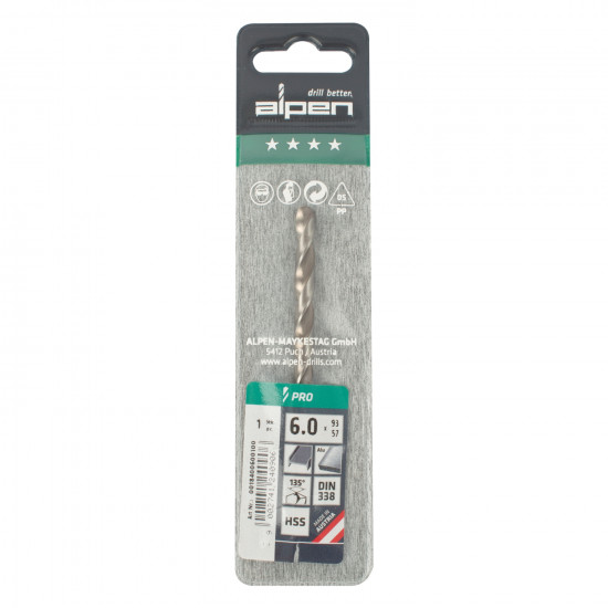ALPEN Pro Hss 6mm Drill Din 338 Rn 135 Split Point Plastic Wallet (1 ALPEN Pro Hss 6mm Drill Din 338 Rn 135 Split Point Plastic Wallet (1