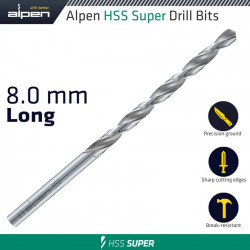 Hss Super Drill Bit Long 8 X 165mm Pouch