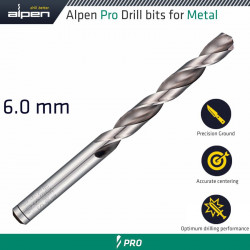 ALPEN Pro 6.0mm Hss Drill Din 338 Rn 135 With Split Point Bulk