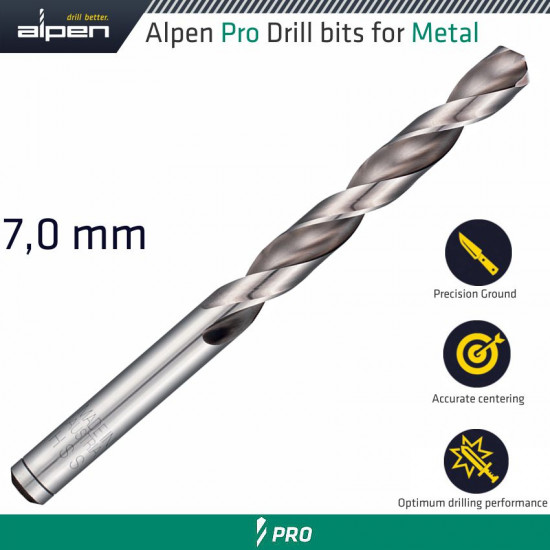 ALPEN Pro Hss Drill Din 338 Rn 135 With Split Point 7.0mm Bulk ALPEN Pro Hss Drill Din 338 Rn 135 With Split Point 7.0mm Bulk