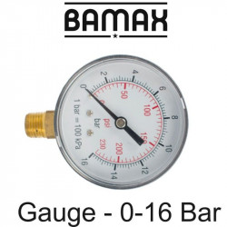 Pressure Gauge 0-16bar 1/4lower63mm Packaged
