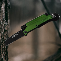 Knife Survival Green With Led Light & Fire Starter In Double Blister