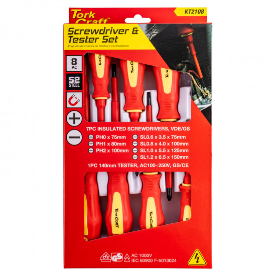 8pc Screwdriver & Tester Set Electricians Insulated Vde 8pc Screwdriver & Tester Set Electricians Insulated Vde