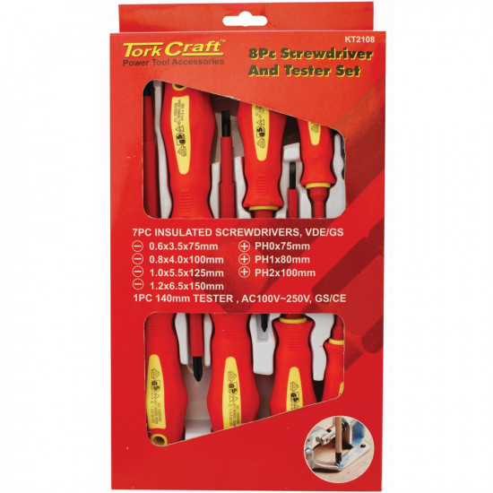 8pc Screwdriver & Tester Set Electricians Insulated Vde 8pc Screwdriver & Tester Set Electricians Insulated Vde