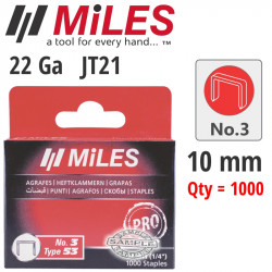 Galv Staples 22g Jt21 10mm X 1000pcs MILES No3
