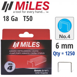 Galv Staples 18g T50 6mm X 1250pcs MILES No4