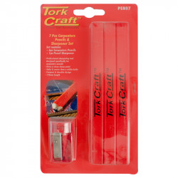 7pc TORK CRAFT Carpenters Pencil Set 6 X Pencil 1 X Sharpener