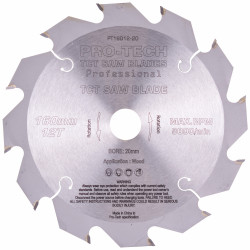 Saw Blade Tct 160x2.2x20x12t Wood Prof. PRO-TECH Fes. Ts55 Pw12