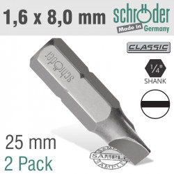 Slotted Bit 1.6x8mm 25mm 2cd