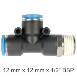 Pu Hose Fitting Tee 12mm X 12mm X 1/2'm