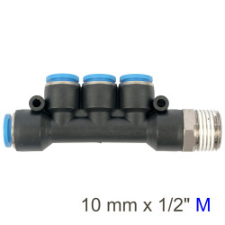 Pu Hose Fitting Manifold 4 X 10mm Port X 1/2'm