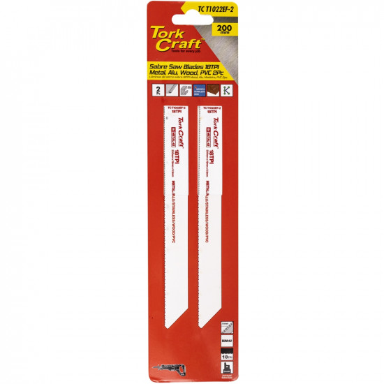 Sabre Saw Blade 200 X 1.4mm 18tpi Metal, Pvc 2pc Sabre Saw Blade 200 X 1.4mm 18tpi Metal, Pvc 2pc