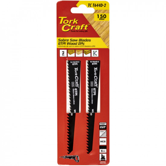 Sabre Saw Blade 150 X 4.3mm 6tpi Wood 2pc