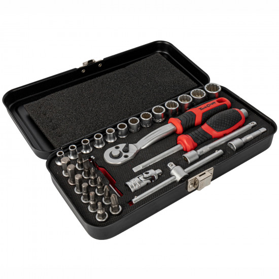 Socket & Ratchet Set 34pc 1/4' Dr Crv 12 Point Metal Case Socket & Ratchet Set 34pc 1/4' Dr Crv 12 Point Metal Case