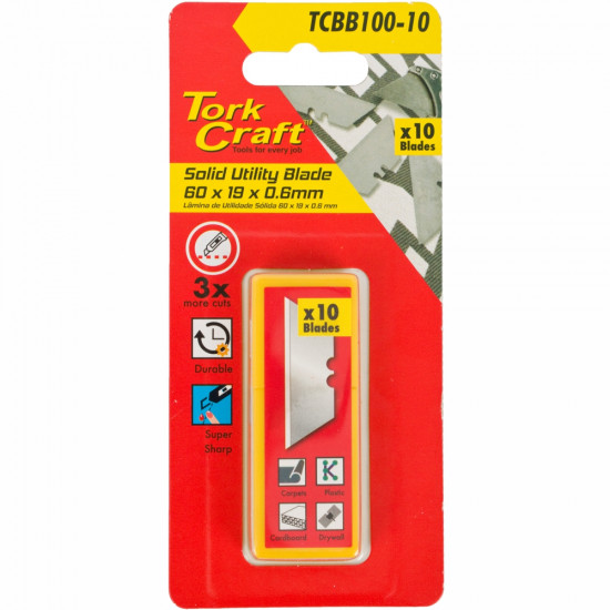 Utility Blade Solid 60mm X 19mm X 0.6mm 10pc Sk5 Utility Blade Solid 60mm X 19mm X 0.6mm 10pc Sk5