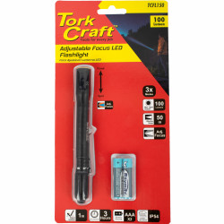 Torch Led Alum Focus Adj 100lm Blk Use 2 X Aaa Bat 2 Mode Flash Light