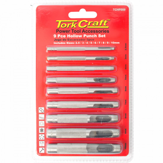Hollow Punch Set 9pc 2.5-10mm Carb. Steel Hollow Punch Set 9pc 2.5-10mm Carb. Steel
