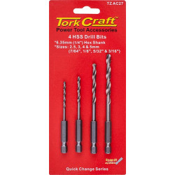 Hex Shank Drill Bit 4 Pce Set 2.5mm 3mm 4mm 5mm