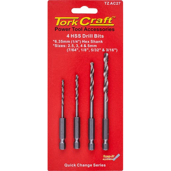 Hex Shank Drill Bit 4 Pce Set 2.5mm 3mm 4mm 5mm Hex Shank Drill Bit 4 Pce Set 2.5mm 3mm 4mm 5mm